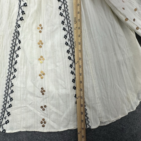 Free People Tallie Embroidered Sequin Boho Blouse Balloon Sleeve Tunic NWOT - Picture 5 of 10